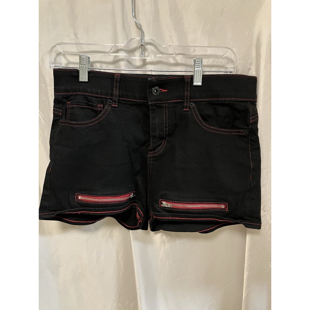 Hot Topic Zippered Shorts‎ Women's 11 Black Red Spandex Mall Goth